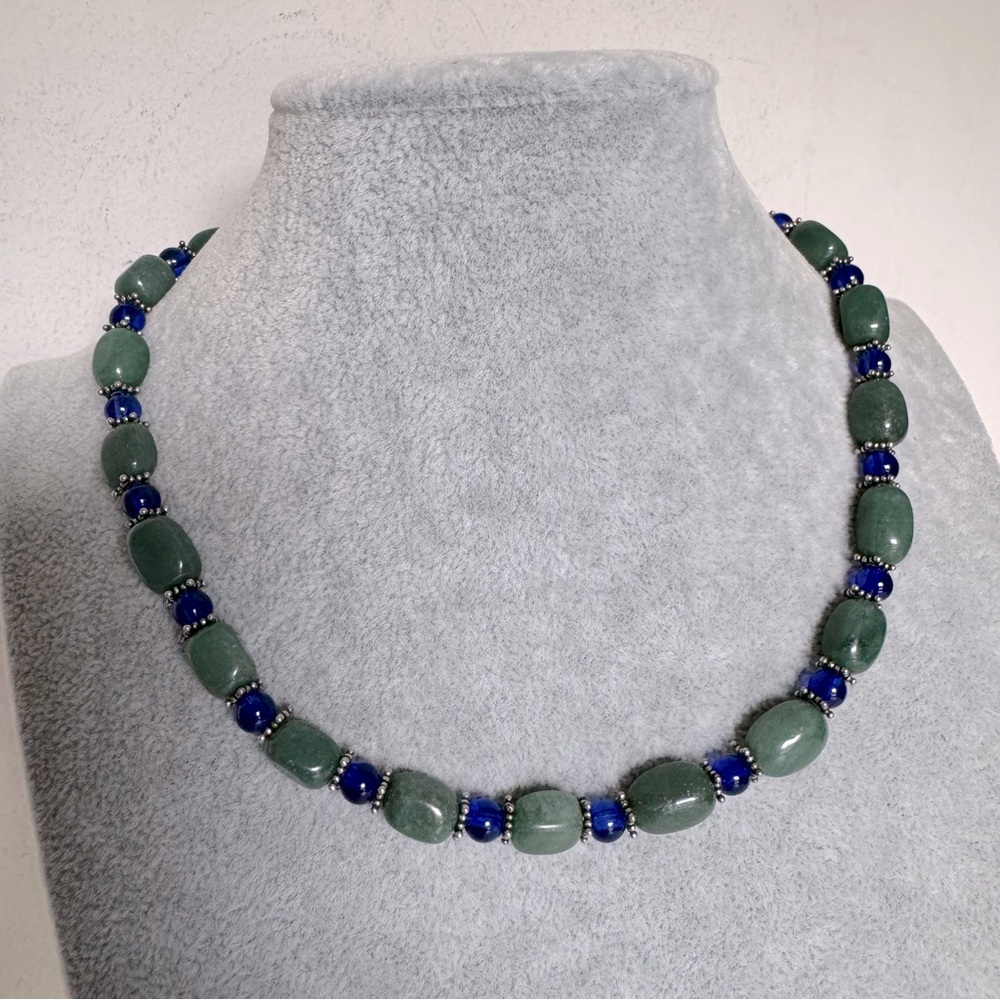 925 Sterling Silver Mint Green Jade gemstone beaded boho choker necklace NEW
